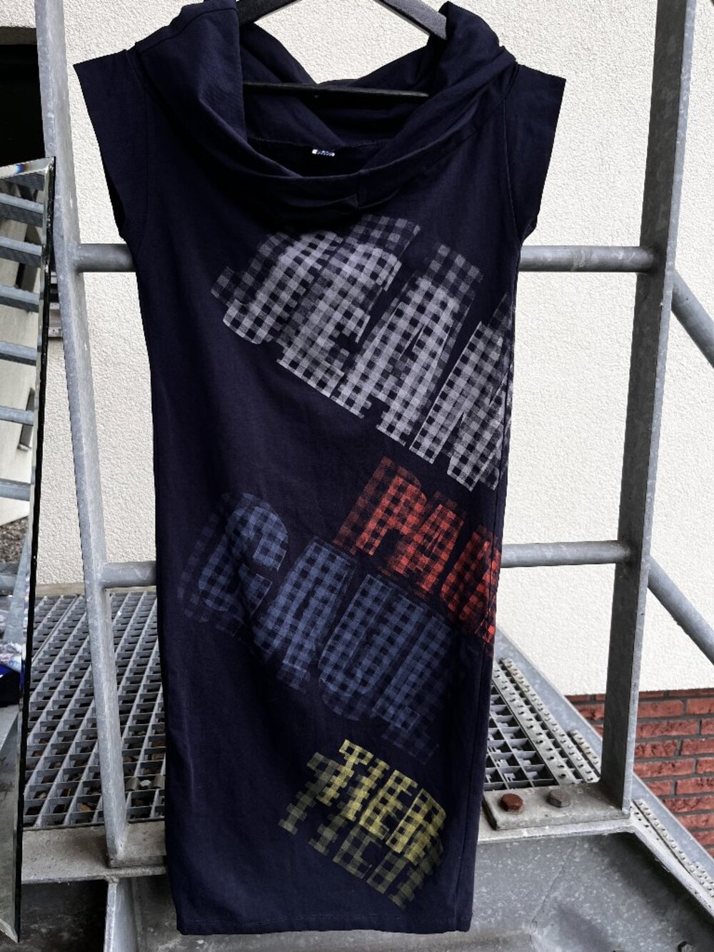 Jean Paul Gaultier - Navy Checkered Text Shirt Dress Preloved